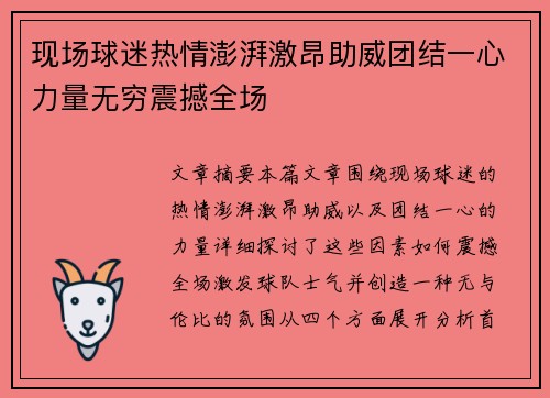 现场球迷热情澎湃激昂助威团结一心力量无穷震撼全场