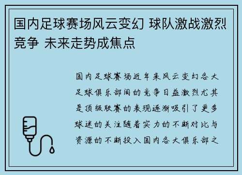 国内足球赛场风云变幻 球队激战激烈竞争 未来走势成焦点